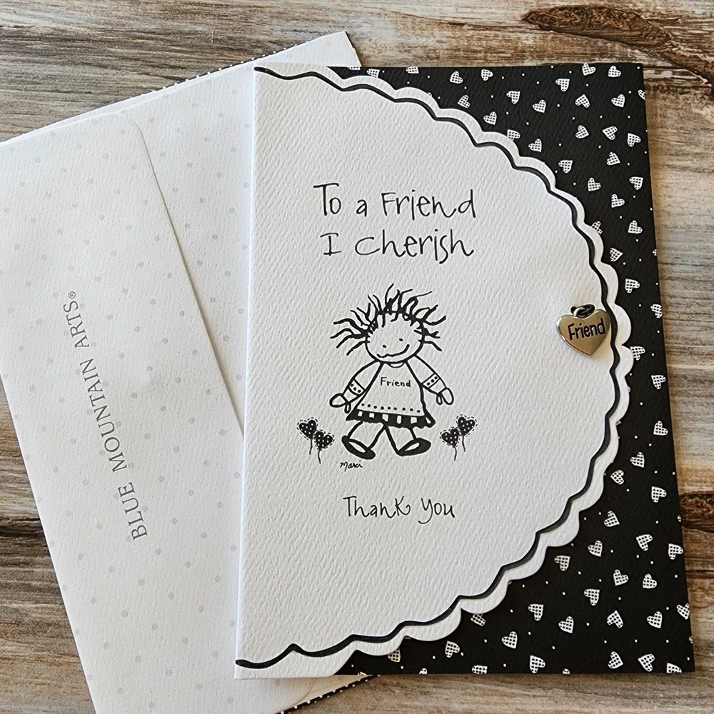 Blue Mountain Arts Marci Friend Greeting Card Thank You Heart Charm Black White
